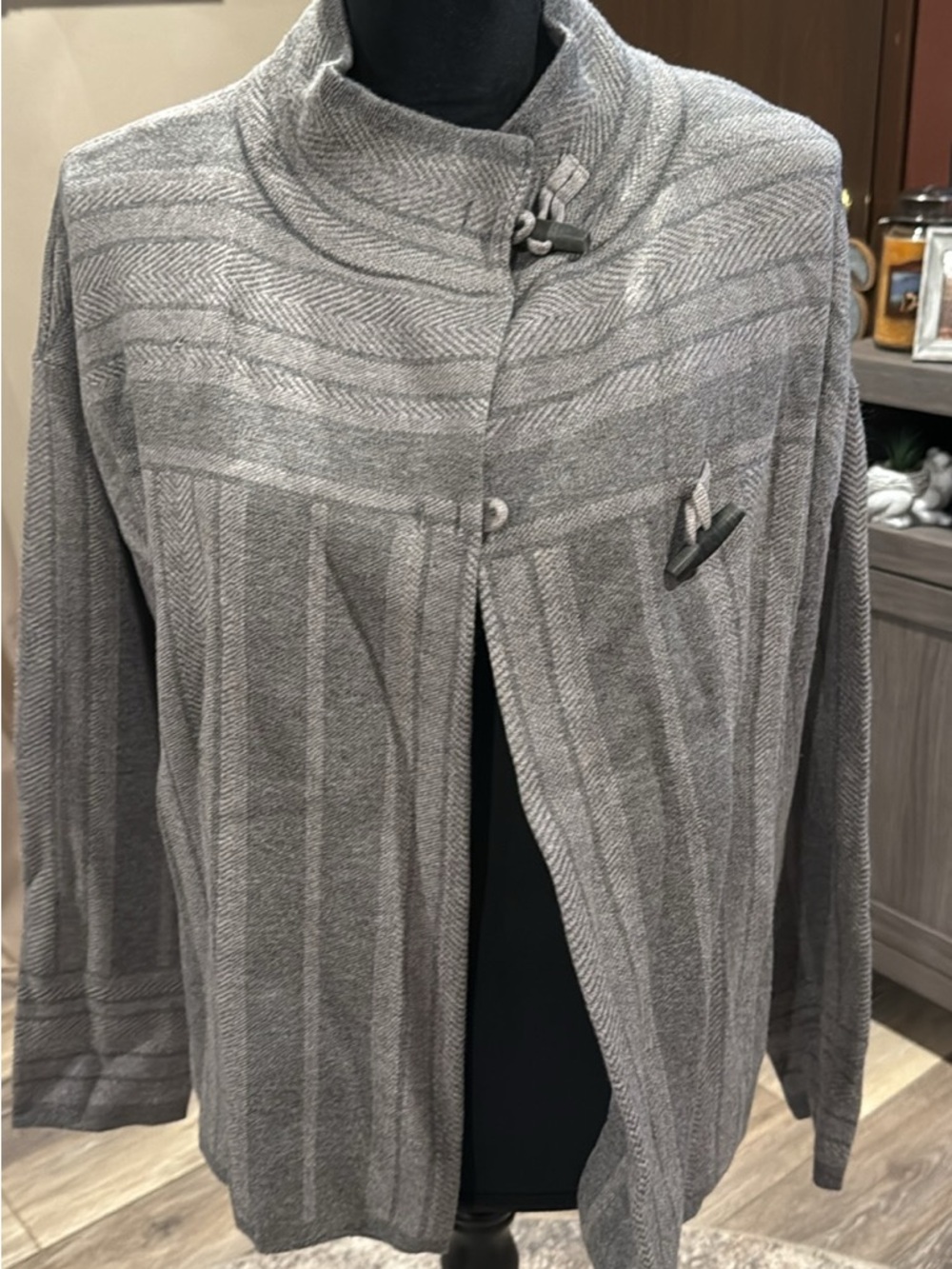 Jones New York Light Gray Textured Shawl-Collar Jacket
